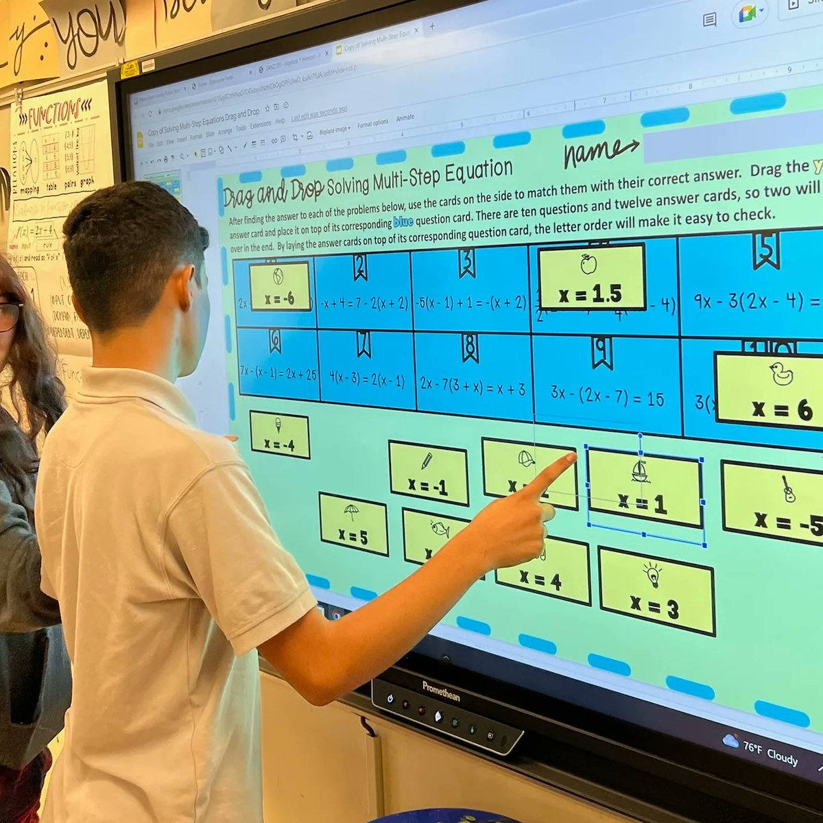 ShenandoahMS's tweet photo. It's #WayBackWednesday! Here are Ms. Sanz's Algebra students as they work on multi-step equations on the @Promethean board. #SMSMath @MDCPS @MDCPSCentral @SuptDotres https://t.co/iD1hSJbKIA