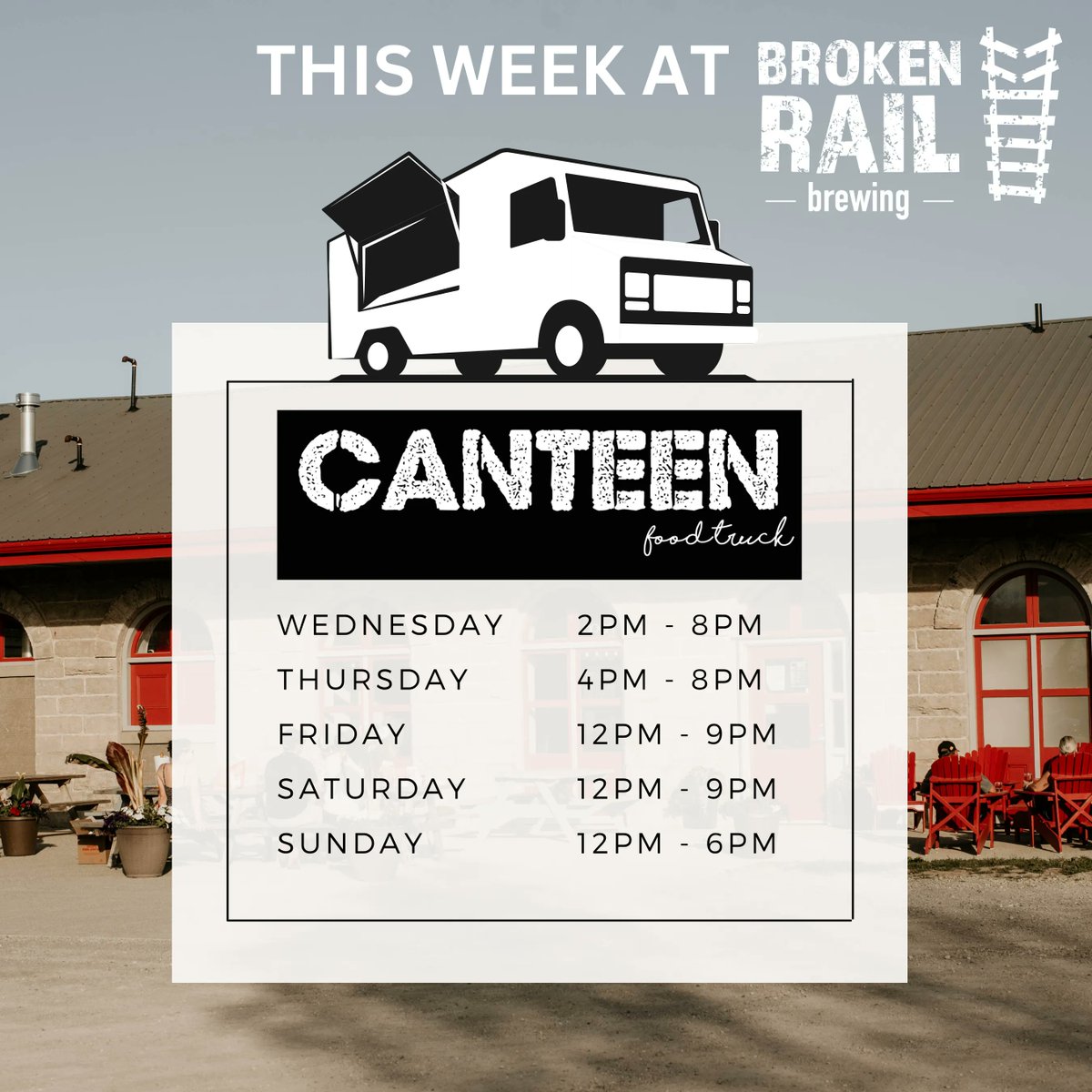 This week at Broken Rail Brewing we are excited to have Canteen Food Truck! Come stop by any day this week and enjoy some awesome food alongside your beer. Canteen Food Truck will be open Today from 2-8, Thursday 4-8, Friday 12-9, Saturday 12-9, Sunday 12-6.