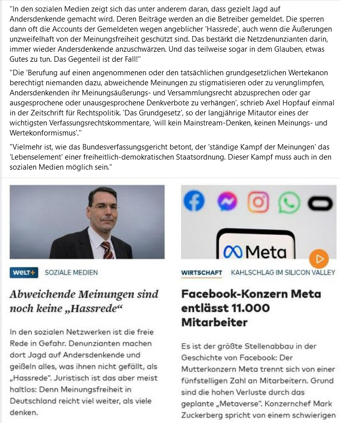 SandraKMeier's tweet photo. Abweichende #Meinungen sind keine #Hassrede. #Grundrechte sind in erster Linie Abwehrrechte gegen den Staat. 
Die Zensurplattform #Facebook stirbt. 
#Twitter überlebt: dank #ElonMusk 

#thebirdisfree and saved #Meinungsfreiheit 
Nieder mit den #Blockwarten --> #Karl2050 (Buch) https://t.co/Lyuqb70OMF