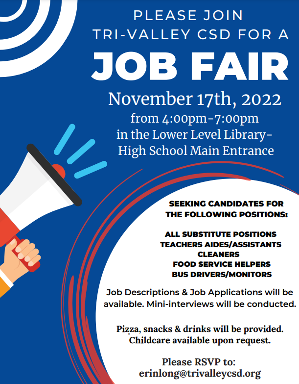 TVCSDTech's tweet photo. Join Tri-Valley CSD for a Job Fair on November 17th, 2022. https://t.co/I4dqx6fHGl