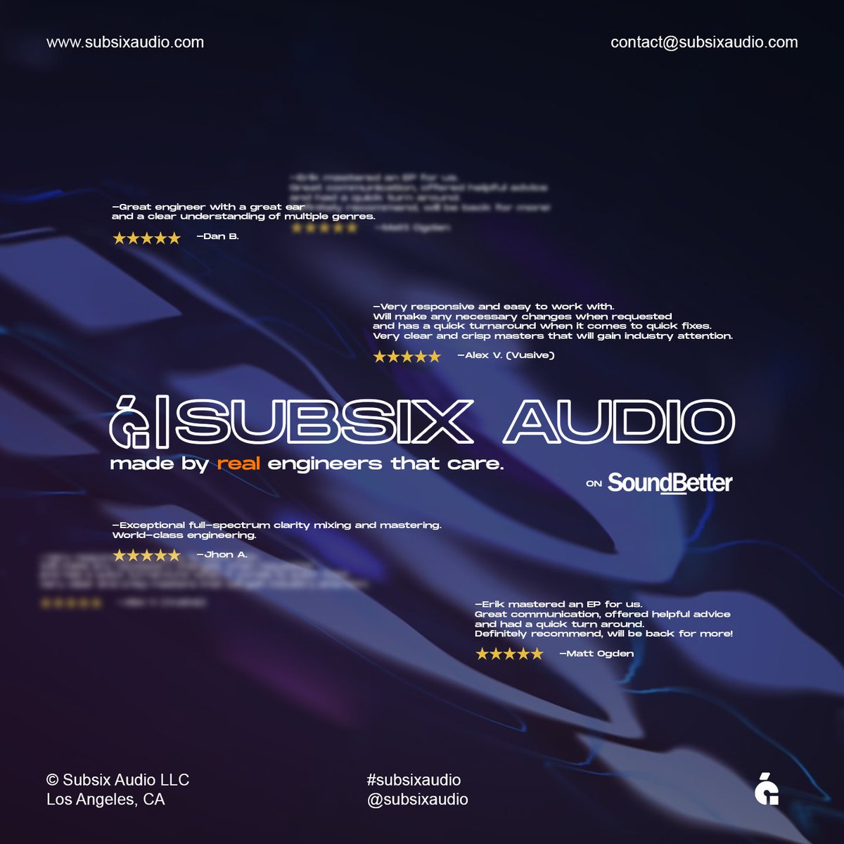SubsixAudio's tweet image. We are active on @SoundBetterNow if you use the platform we have helped a lot of clients there! From mixing, to mastering, composition and sound design!