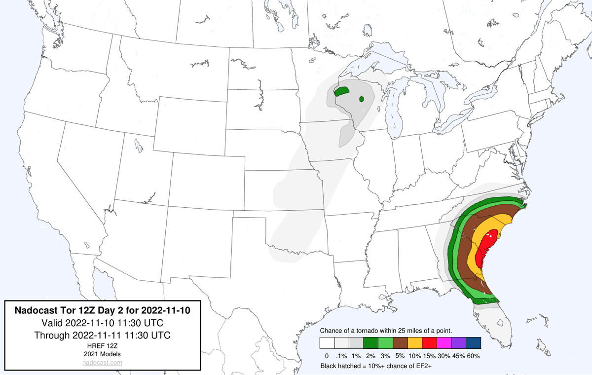 nadocast's tweet photo. 12Z Day 2 Tornado Forecast for 2022-11-10 (New 2021 Models) https://t.co/XtSpIV8VgX