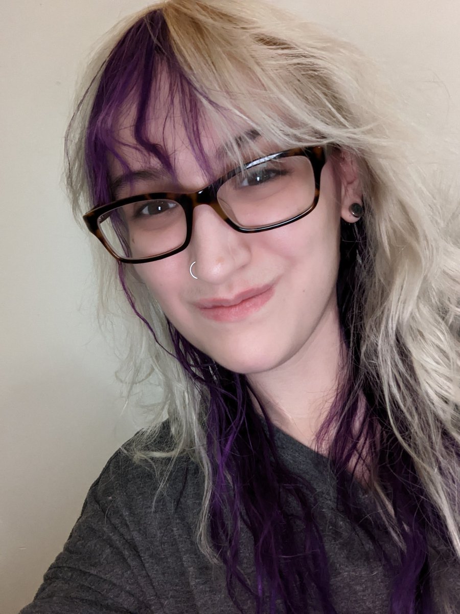 Today's a good day 😊 my hair has purple in it again, Nintendo has an Indie Direct, and Scar just got me more coffee creamer ☕
