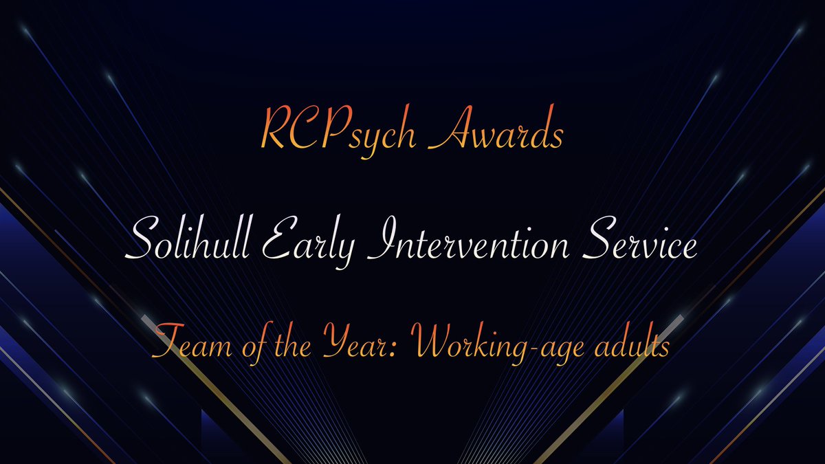 rcpsych's tweet photo. Solihull Early Intervention Service is a dedicated team with compassion, innovation, and ambition at its core. The team work intensively with ‘difficult to engage’ individuals with psychosis. Their ambitious targets were sorely challenged during the pandemic. #rcpsychawards https://t.co/LyNzo5SVrq