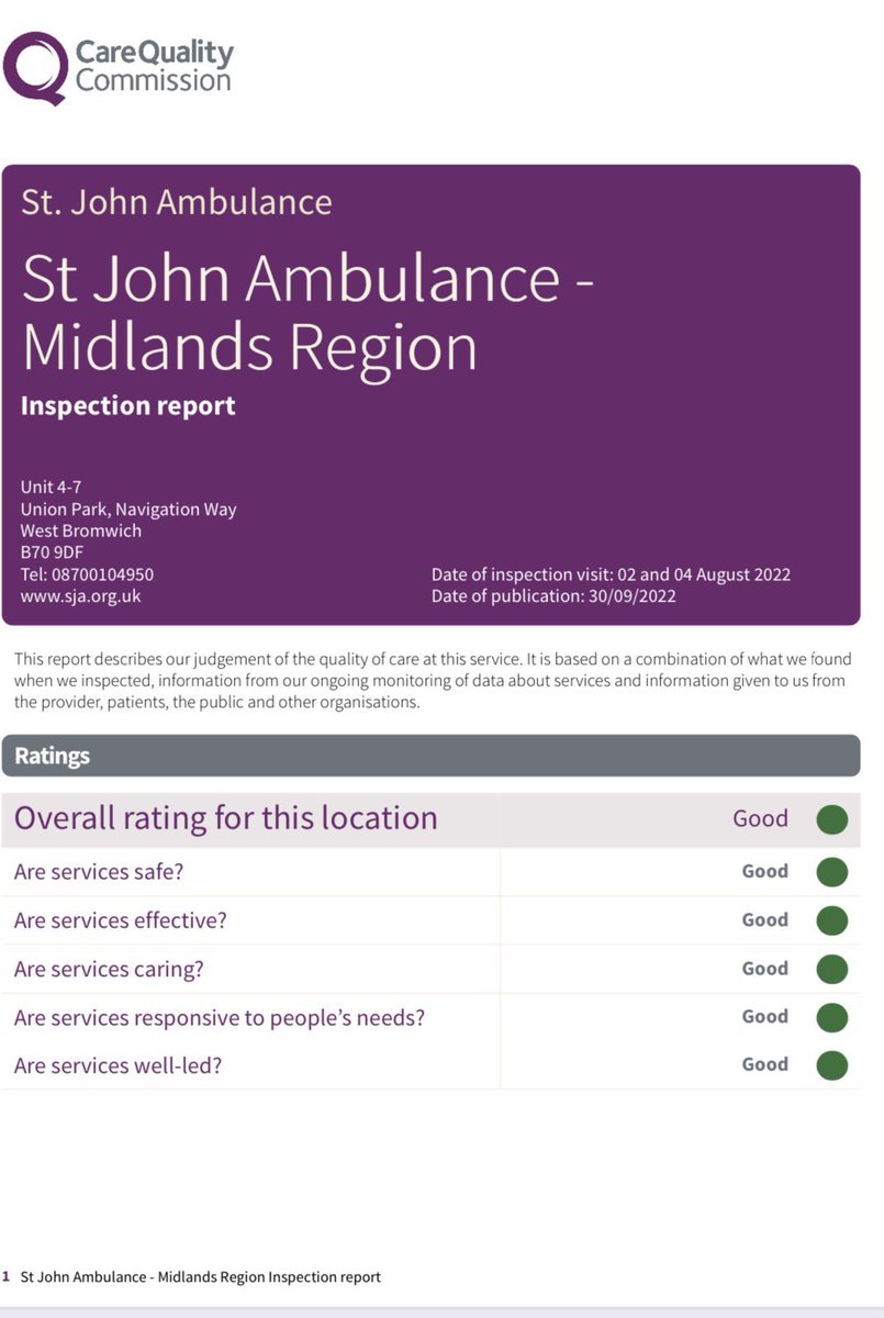 CEOStJAC's tweet photo. Fantastic news @CareQualityComm have rated our @stjohnambulance services as 'Good' in all KLOE areas. Great news for our #StJohnPeople, patients &amp; partners https://t.co/wDpdShJeNE