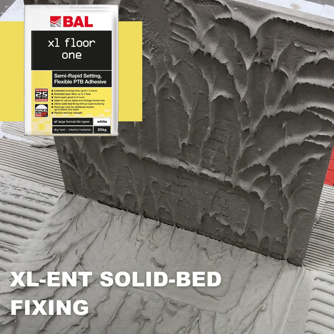 BALtiling's tweet photo. Get XL-ent solid bed fixing with new BAL XL Floor One floor tile adhesive for large format tiles ๐ช
โ
No need to back butter on flat floors
โ
Fix once not twice!
โ
Save time and money, less waste
DM for more details!
#LargeFormatTiles #Tiling #XLFloorOne #BALTiling https://t.co/CwbfUznTga