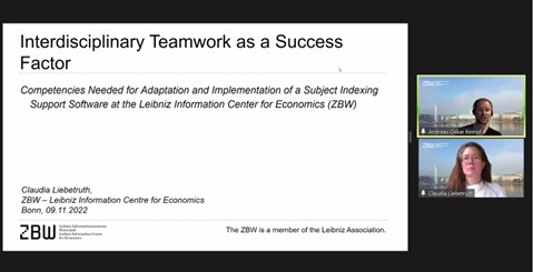 IFLASubj's tweet photo. Claudia Liebetruth, ZBW, presented Interdisciplinary Teamwork as a Success Factor: Competencies Needed for Adaptation and Implementation of a Subject Indexing Support Software, and Bob Kasenchack, Factor, is talking about Autocategorization Projects from Taxanomist’s Perspective https://t.co/dxAfXKN978