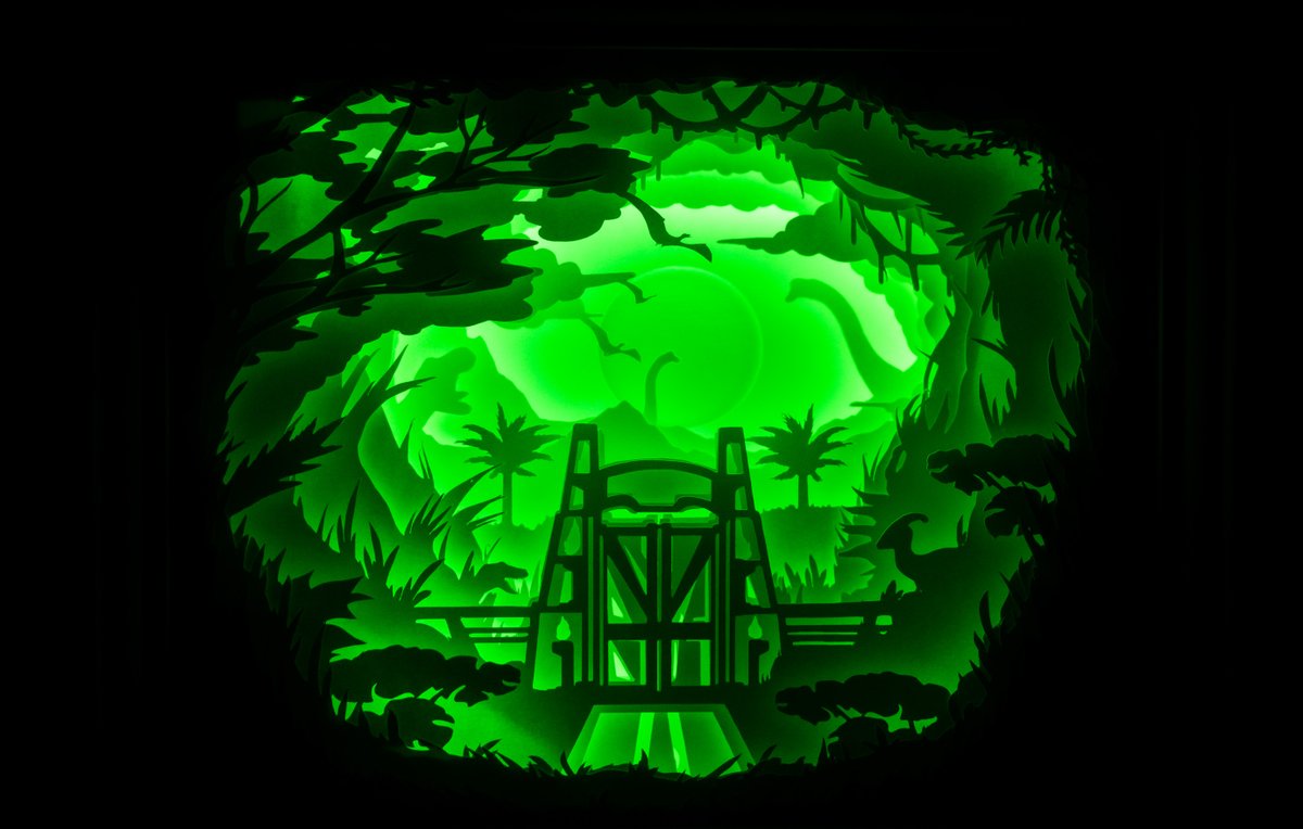 Four recent Light-boxes, these are all made from layers of white paper and back-lit with LED lights #lightbox #avatar #labyrinth #pokemon #jurassicpark