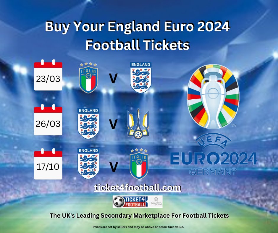 ticket4futball's tweet photo. Buy Your England Euro 2024 Football Tickets at Ticket4Football
https://t.co/Eopoz64eEM
#football #footballtickets #footballgame #footballnews #ThreeLions #englandfootball  #england #englandteam #englishfootball #englishfootballteam #italianfootball #italy #ukrainefootbal #ukraine https://t.co/7MR5yd6Btc