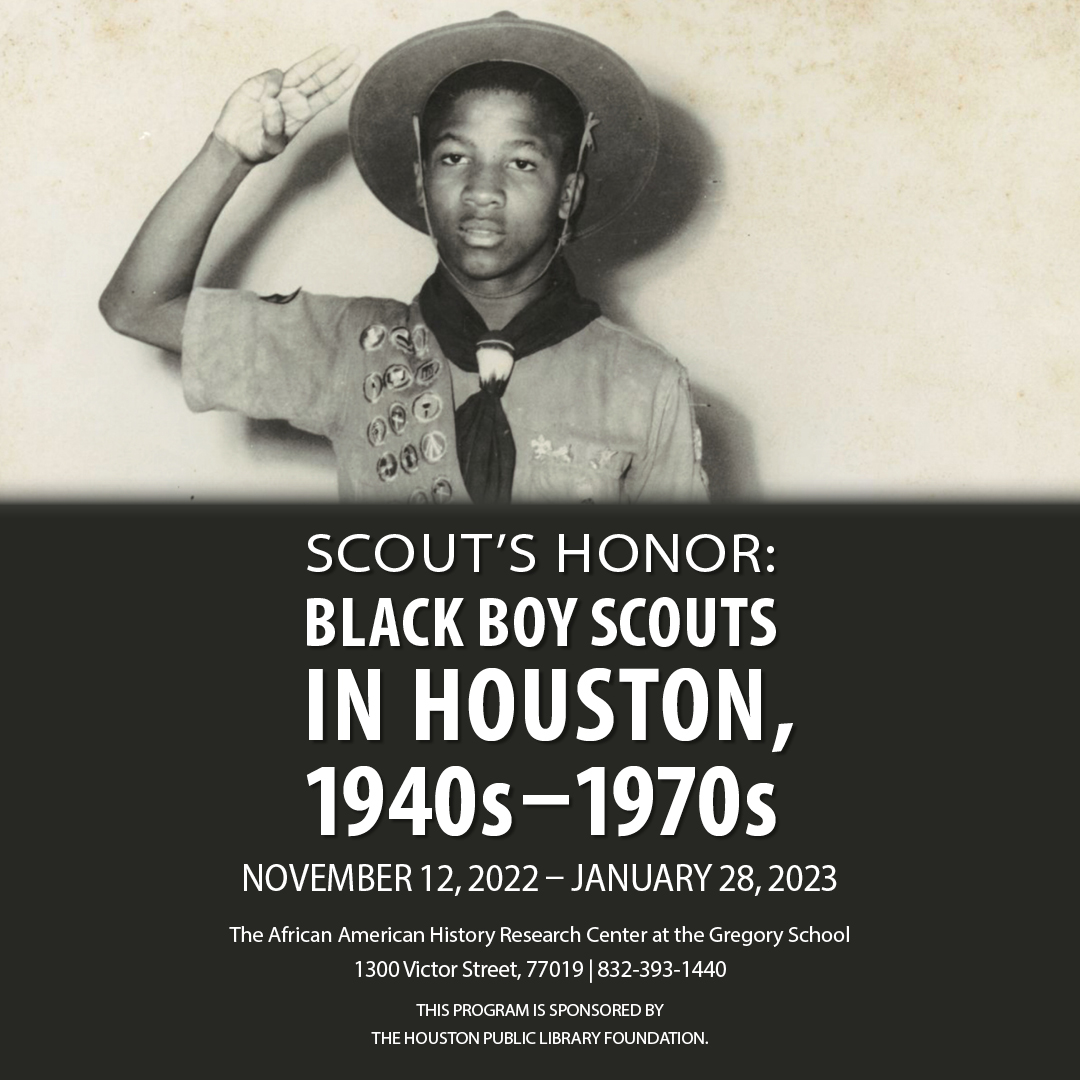 Starting Nov. 12, visit our #AfricanAmericanHistory Research Center to learn the history of Black <a href="/boyscouts/">Scouting America</a> in Houston by viewing "Scout's Honor: Black Boy Scouts in Houston, 1940s - 1970s," sponsored by <a href="/houlibraryfdn/">Houston Public Library Foundation</a>. #HPLExhibits #WhatsNewatHPL #OneHoustonOneLibrary #ILoveHPL