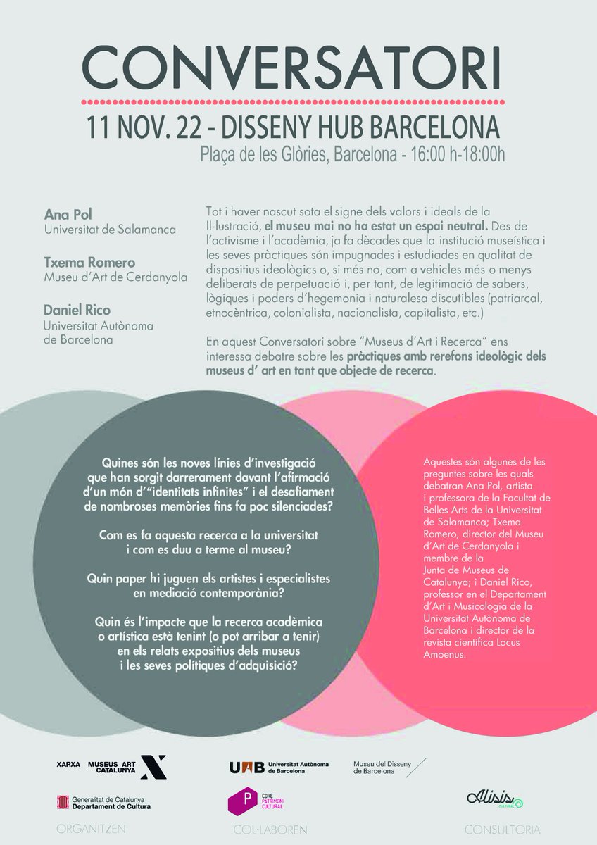museuabello's tweet photo. Aquest divendres estarem presents a la Jornada "Confluències", organitzada per la #XMAC per tal de teixir vincles entre els museus d'art i l'àmbit acadèmic i de la recerca. T'hi esperem!

#JornadaConfluències https://t.co/yynhs7y4qr