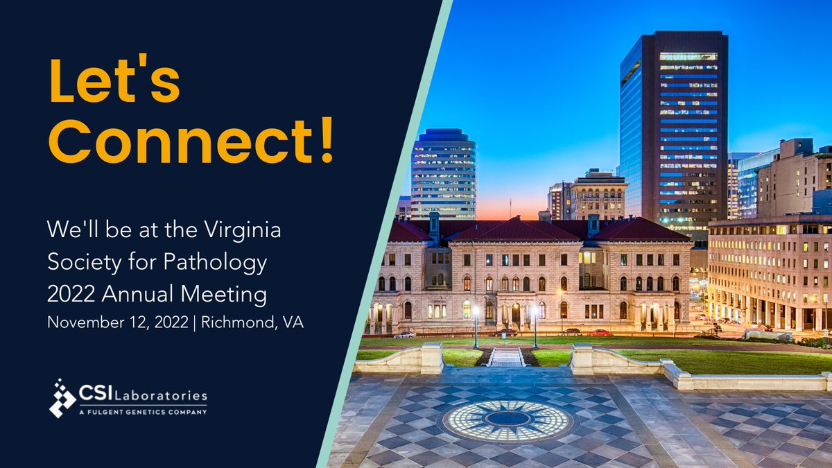 FulgentOncology's tweet image. This weekend, CSI Laboratories will be exhibiting at the Virginia Society for Pathology Annual Meeting in Richmond, VA! If you plan on attending, stop by our booth so we can meet you and tell you about our industry leading turnaround times. See you soon! 

#VSP #CSILaboratories