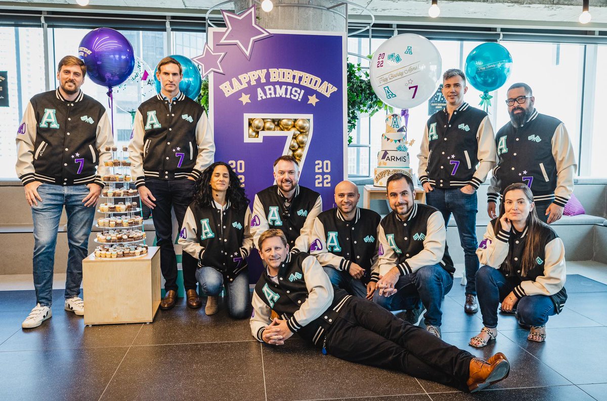 ArmisSecurity's tweet photo. The #Armis leadership team are at HQ, celebrating 7 years of Armis! They joined Armis Co-Founders Yevgeny Dibrov and Nadir Izrael, to lead the Tel Aviv all hands. Read about Armis’ journey: https://t.co/CkpJ6Gt7Mr
#Armis7 #security #cybersecurity #onearmis #unicorn #leadership https://t.co/gAxT1J0sY8