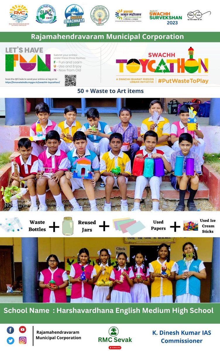 Students from Harsha Vardhan (E.M) School showcased their skills in converting unused plastic bottles, containers, and papers into planter pots and toys. We thank @MoHUA_India for launching #SwachhToycathon Initiative to upbringing the skills of children