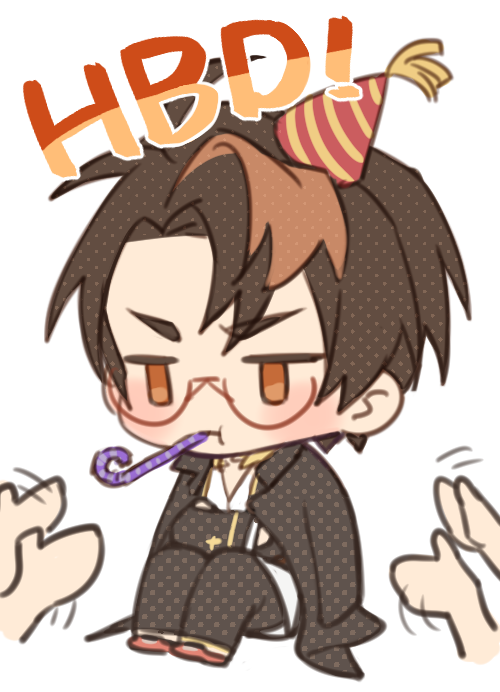 party hat chibi 1boy male focus hat glasses sitting  illustration images