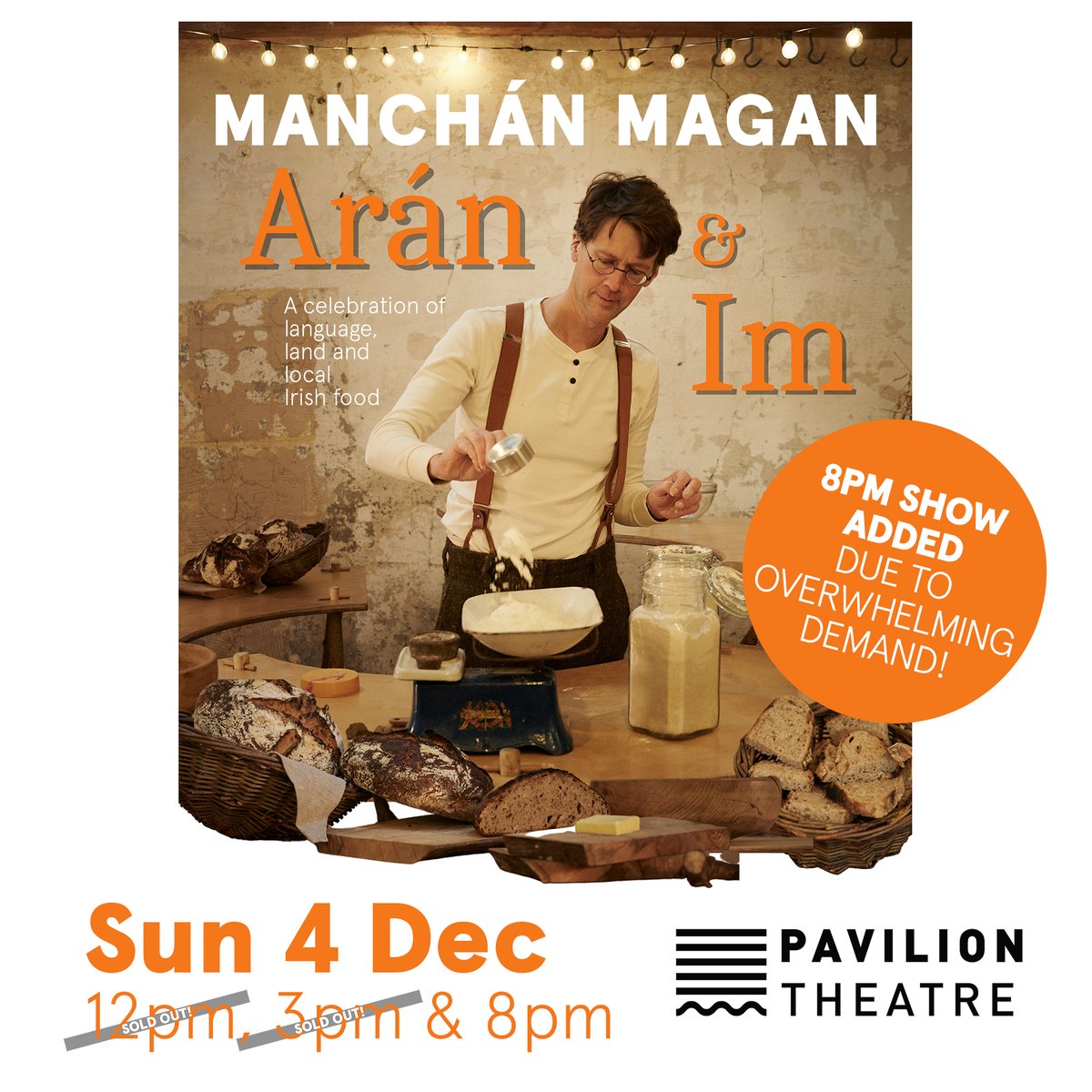 📣 JUST ADDED: <a href="/ManchanMagan/">Manchán Magan</a>'s Arán &amp; Im will get an extra performance at 8pm!

Following sold-out 12pm &amp; 3pm shows, we're delighted to announce this 3rd and final opportunity to join Manchán as he bakes bread and celebrates the Irish language

Sun 4 Dec | bit.ly/ManchanMagan