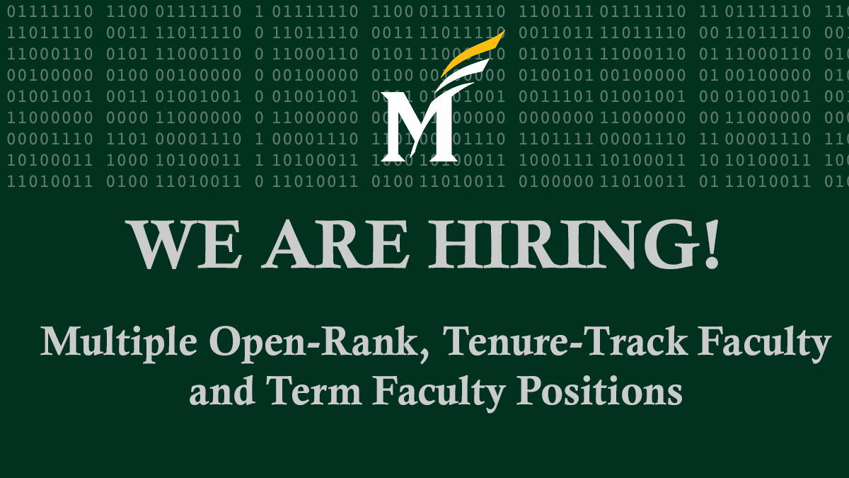 The George Mason University Department of Computer Science invites applications for multiple faculty positions beginning Fall 2023!

Tenure-Track Faculty Positions: jobs.gmu.edu/postings/55808
Term Faculty Positions: jobs.gmu.edu/postings/55810