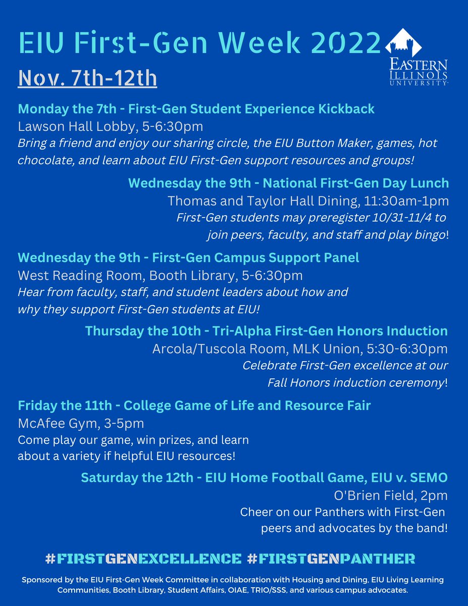 Booth Library, EIU (@boothlibrary) on Twitter photo It's EIU First-Gen Week! Join us at 5 p.m. today to hear from faculty, staff and student leaders about how and why they support first-generation students at EIU! All are welcome! <a href="/eiu/">#EIU</a> <a href="/fdic_eiu/">Faculty Development and Innovation Center @ EIU</a> <a href="/EIUvolunteers/">EIUVolunteers</a> <a href="/EIUHousing/">EIU Housing</a> <a href="/AnneGFlaherty/">AGF</a> <a href="/EIUStudentLife/">EIU Student Life Office</a> It's EIU First-Gen Week! Join us at 5 p.m. today to hear from faculty, staff and student leaders about how and why they support first-generation students at EIU! All are welcome! <a href="/eiu/">#EIU</a> <a href="/fdic_eiu/">Faculty Development and Innovation Center @ EIU</a> <a href="/EIUvolunteers/">EIUVolunteers</a> <a href="/EIUHousing/">EIU Housing</a> <a href="/AnneGFlaherty/">AGF</a> <a href="/EIUStudentLife/">EIU Student Life Office</a>