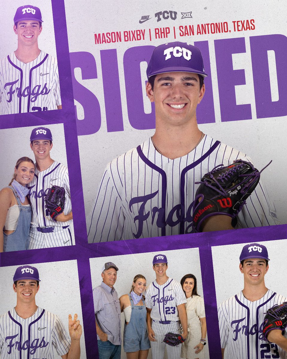 𝗪𝗲𝗹𝗰𝗼𝗺𝗲 𝘁𝗼 𝗙𝗿𝗼𝗴𝗯𝗮𝗹𝗹 𝗨𝗦𝗔

✍️ Mason Bixby 
⚾️ RHP 
🤩 1.54 ERA as a junior, No. 3 prospect in Texas by Prep Baseball Report 

#FrogballUSA | #GoFrogs