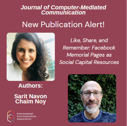ica_jcmc's tweet photo. We’re excited to announce the newest #jcmc publication “Like, Share, and Remember: Facebook Memorial Pages as Social Capital Resources” by Sarit Navon and  @chaimnoy. Read the full article here: https://t.co/FM0VIgxP6x 1/3 https://t.co/F3Fnf9HnNp