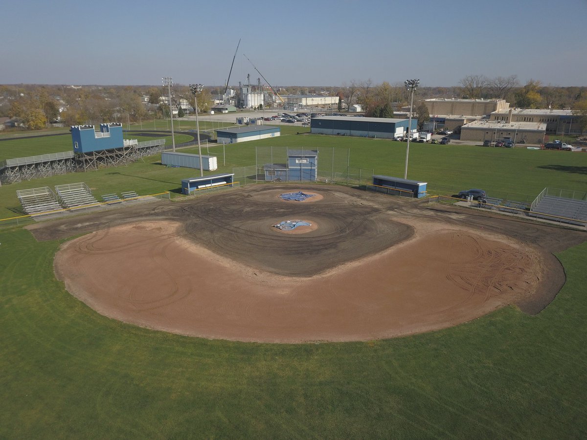 Baseball_Marian's tweet photo. Aerial shots of the field renovation progress prior to sod work. On track to have a baseball field by the end of the week. Thanks to @SeifCinema for these awesome shots. https://t.co/HhY00Vmg3E