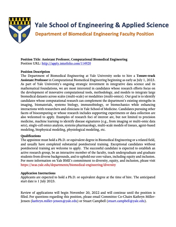 We are looking to hire a tenure-track assistant professor in the area of Computational Biomedical Engineering! apply.interfolio.com/114920 

Please spread the word!