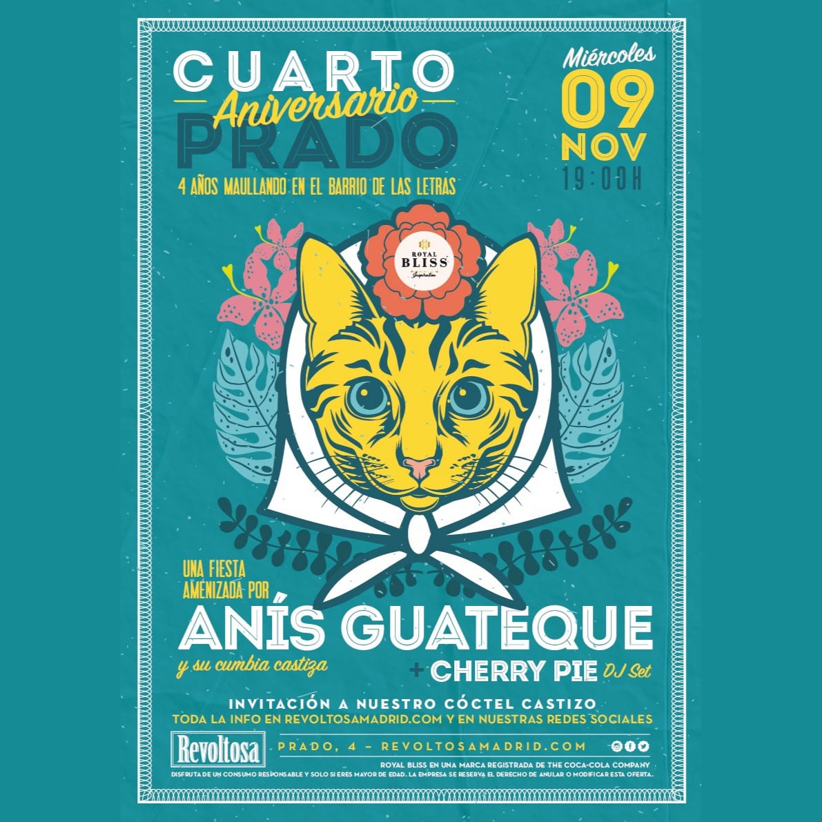 😸 ¡SORPRESA! 😸
Hoy nos vamos de celebración con #AnísGuateque y los amig@s de <a href="/RevoltosaMadrid/">Revoltosa</a> que andan de aniversario!! 🎂🍍
Hoy Revoltosa Prado cumple cuatro años de vida en Madrid y lo celebramos a lo grande el día de La Almudena a golpe de Cumbia Castiza!! 🐒💃