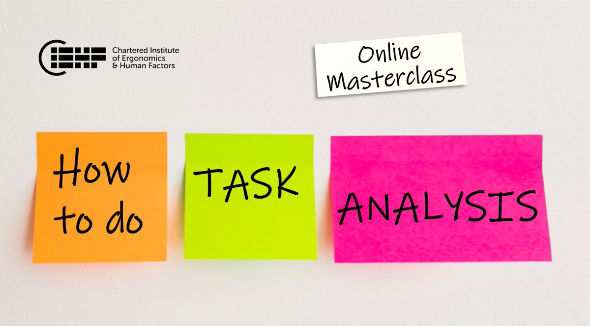Missed our task analysis masterclass? 

Don’t worry you can watch it on-demand. You’ll hear from Nora Balfe, Andy Brazier, and Eva-Maria Carman discussing when and how to use a task analysis. 

Watch now: bit.ly/3Bt5IRk 

#ciehf #humanfactors #ergonomics
