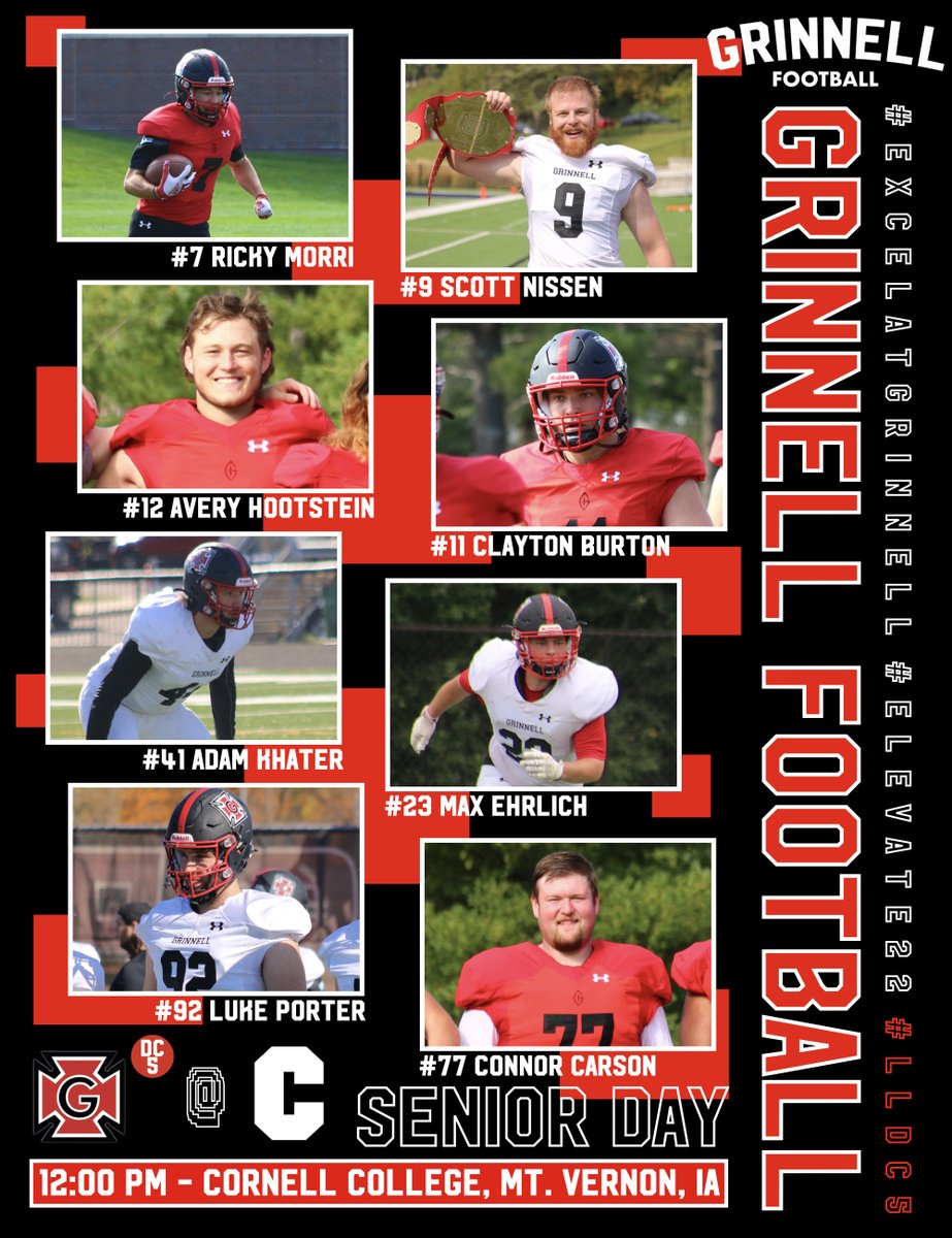 Grinnell_FB's tweet photo. G A M E  8

Big thanks to Cornell for allowing us to have Senior Day ceremony on their turf!

Let's end the '22 season playing like Davis!

Game 8⃣
🆚: Cornell College
📆: Nov. 12, 2022
⏰: 12 PM CT
📍: Van Metre Field, Mt. Vernon, IA

#ExcelatGrinnell #ELEVATE22 #LLDC5 https://t.co/RPXtjWIjbO
