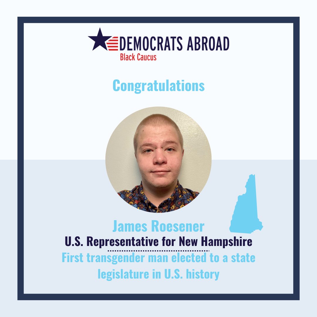 DemsAbroadGBC's tweet photo. Congratulations 🌊 

#RepresentationMatters #YourVoteMatters #BlackVotesMatter and the #VoteFromAbroad matters!

💙 Congratulations also go out to: 
∙ Rep. James Roesener 
∙ Gov. Gretchen Whitmer 
∙ Rep. Abigail Spanberger  
∙ Rep. Chris Pappas https://t.co/7GFWIqLOok