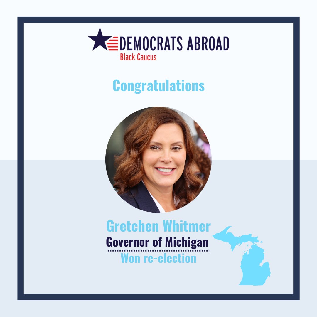 DemsAbroadGBC's tweet photo. Congratulations 🌊 

#RepresentationMatters #YourVoteMatters #BlackVotesMatter and the #VoteFromAbroad matters!

💙 Congratulations also go out to: 
∙ Rep. James Roesener 
∙ Gov. Gretchen Whitmer 
∙ Rep. Abigail Spanberger  
∙ Rep. Chris Pappas https://t.co/7GFWIqLOok