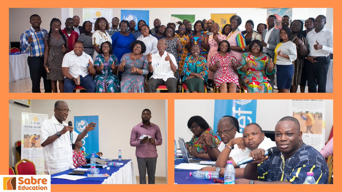 SabreEducation's tweet photo. We were delighted to be part of yesterday’s Early Childhood Education (ECE) stakeholder meeting convened by the Ghana Education Service ECE unit. With our colleagues at @RightToPlayGH, @UNICEFGhana &amp; @poverty_action we presented the final draft of a teacher training package. https://t.co/jLNQ8xqUtA