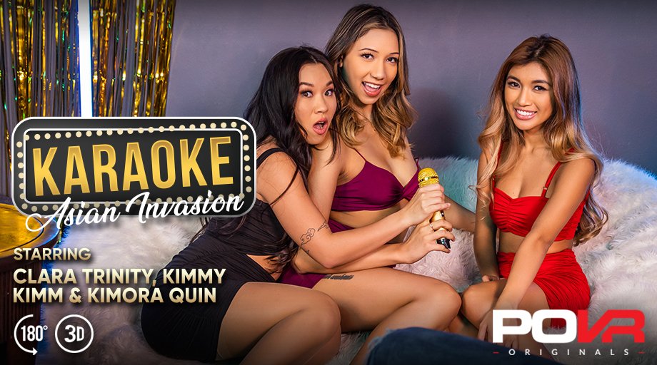 Get your pipes ready for some Karaoke! bit.ly/3UjpUia Make some music with Kimmy Kimm, Clara Trinity and Kimora Quin in 'Karaoke: Asian Invasion' - Available now and only at POVR! <a href="/TheKimmyKimm/">KIMMY KIMM</a> <a href="/trinity_clara/">Clara Trinity</a> <a href="/KimoraQuin/">KIMORA QUIN♡</a> #VR #VirtualReality #NewRelease #POVR #karaoke