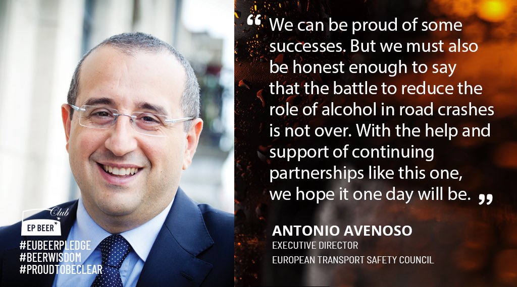 brewersofeurope's tweet photo. Executive Director of @ETSC_EU, Antonio Avenoso, recognises the progress in making Europe's roads safer, through measures like the #EUBeerPledge to combat drink-driving.
 
#BeerWisdom #ProudToBeClear https://t.co/piwfFzoUlJ