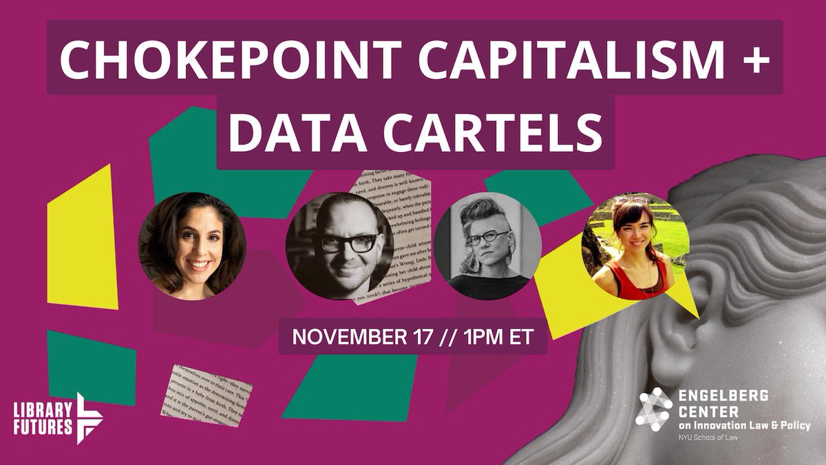 We've got a 🔥 event coming up w/ @greenarchives1 @doctorow @rgibli and @maira 11/17 at 1PM ET! Learn more about the exploitative companies that monopolize and control our information and what we can do about it. Two new books! One event! Don't miss! us06web.zoom.us/webinar/regist…