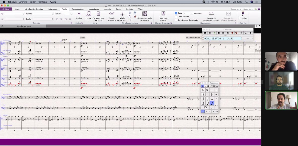 Love my work, currently reviewing an arrangement for a brass band style tune. Great to have talented people working by my side. Let's record!