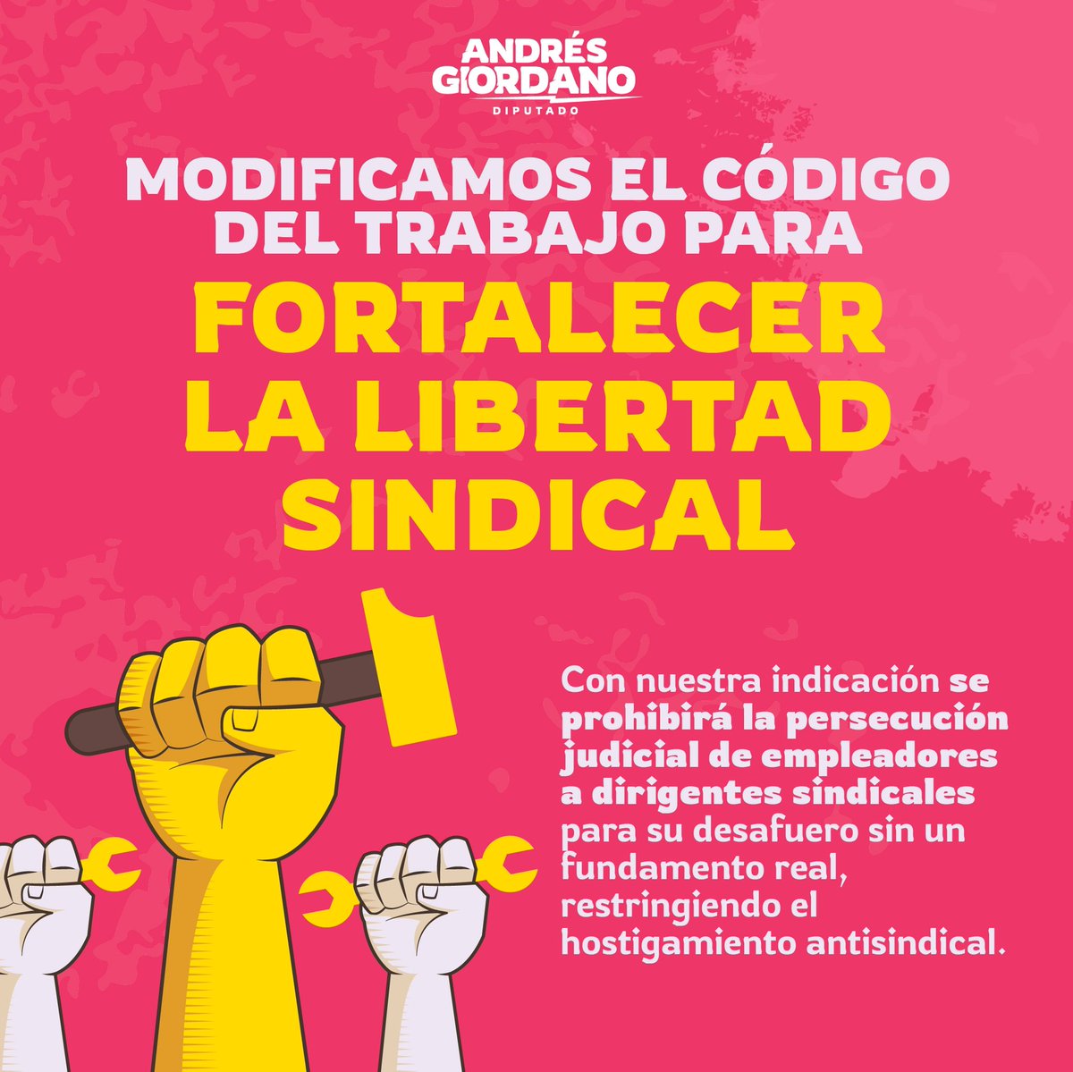 Terminemos con el hostigamiento a los sindicatos!🙌
Aprobamos en la <a href="/Camara_cl/">Diputadas y Diputados de Chile</a> la modificación al Código del Trabajo para fortalecer la libertad sindical y evitar juicios de desafuero sin fundamentos, que debilitan a las organizaciones de trabajadorxs.
Ahora pasa al <a href="/Senado_Chile/">Senado Chile</a>
