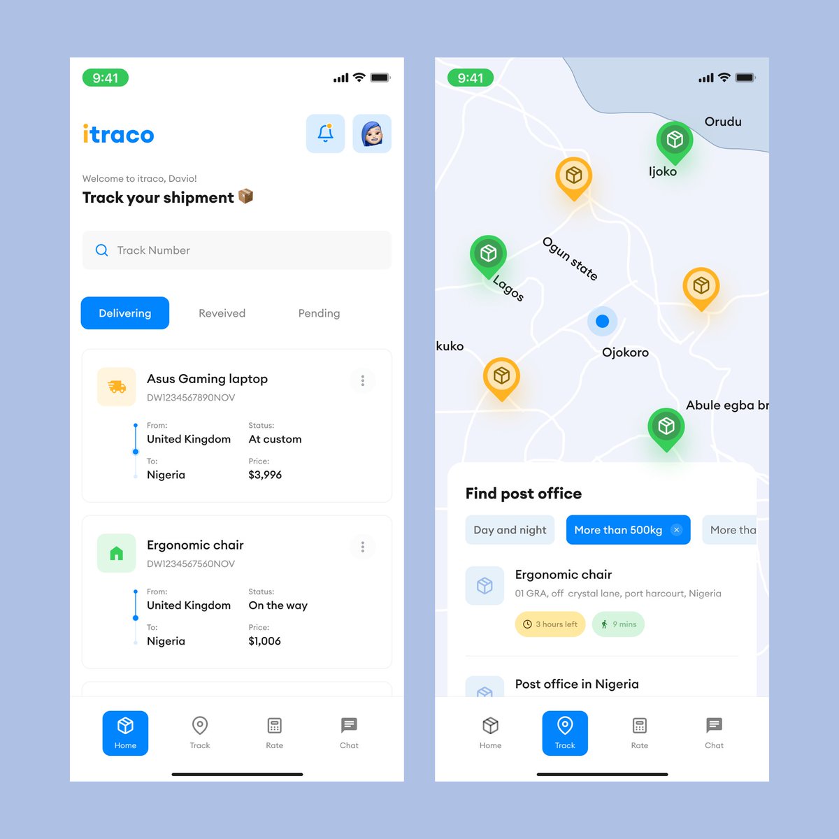 Daviowhite's tweet image. I redesigned a shipment ui shot from ramotion.
Worked to make it more user friendly.
Reference below