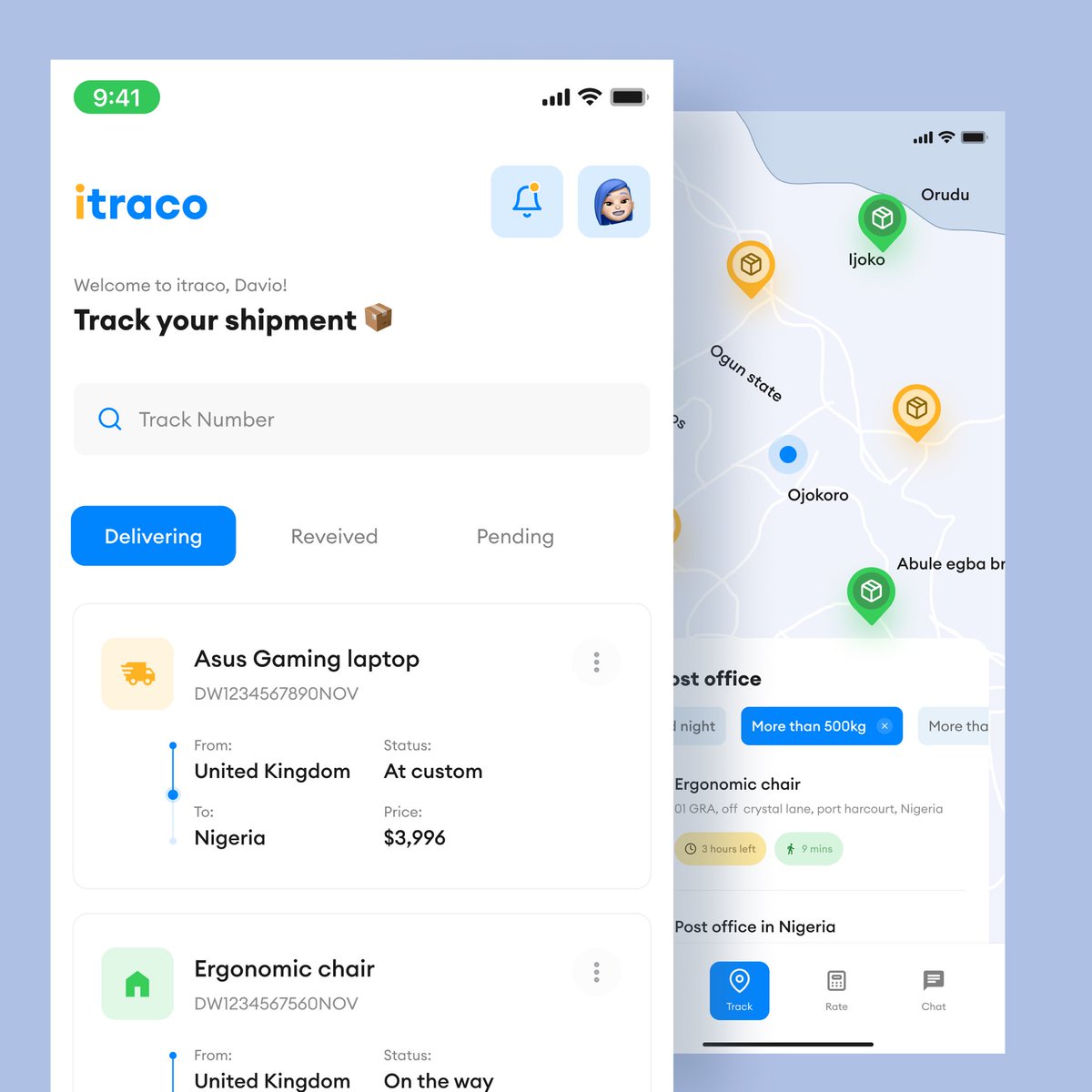 Daviowhite's tweet image. I redesigned a shipment ui shot from ramotion.
Worked to make it more user friendly.
Reference below