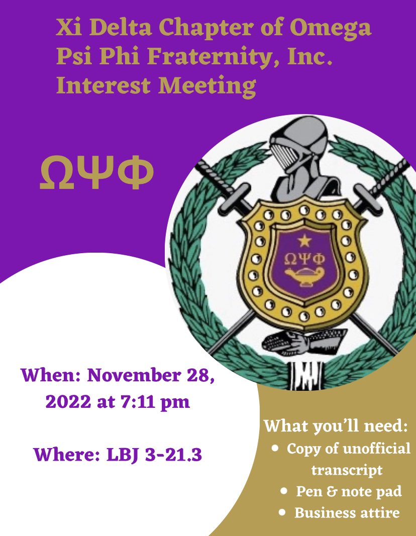 XiDelta_Bruhz's tweet photo. The Xi Delta Chapter of Omega Psi Phi Fraternity Inc. will be hosting an Interest Meeting. If you are interested, come out and learn more! https://t.co/11NICfDoxp