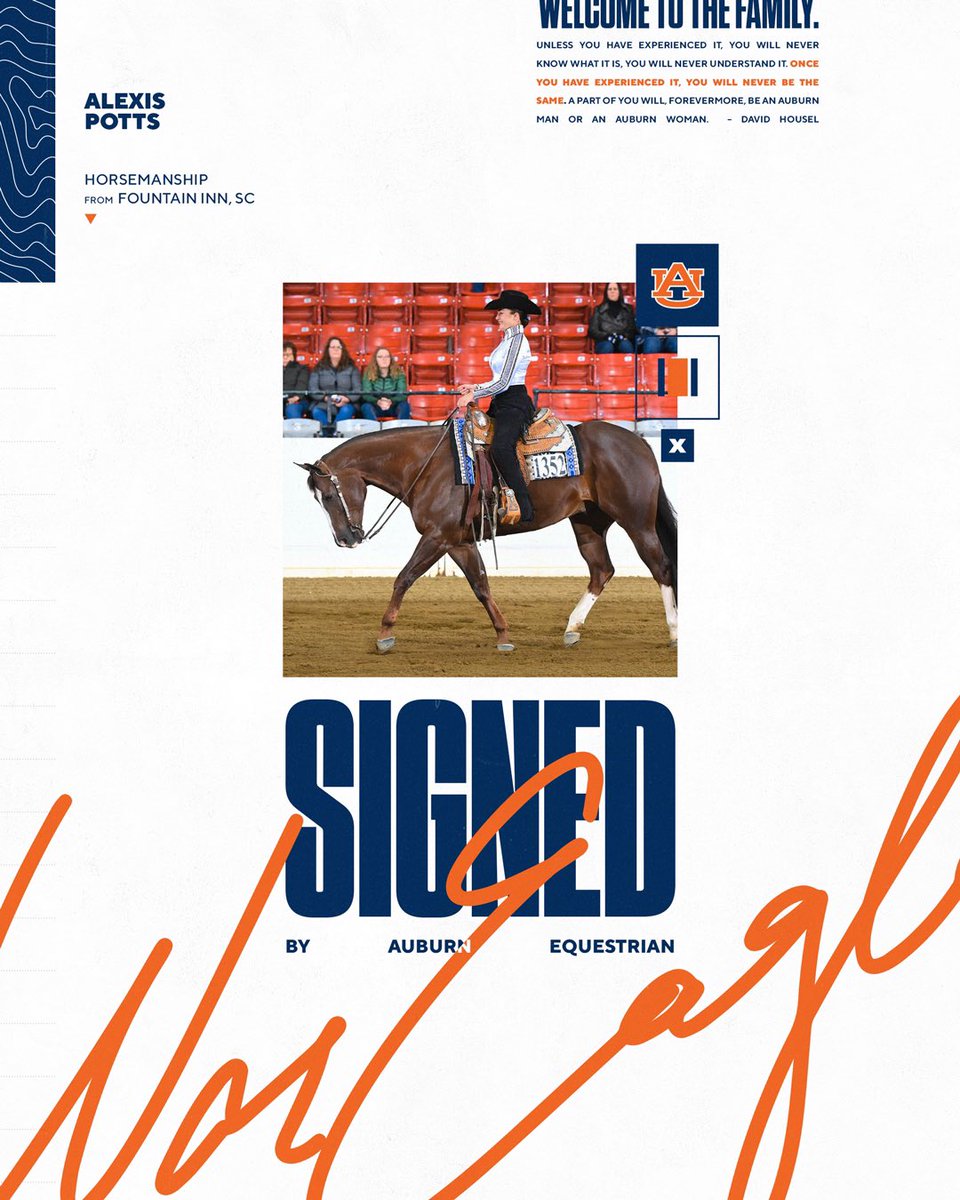 𝙎𝙄𝙂𝙉𝙀𝘿✍️

Welcome to the Auburn Family, Alexis!
📍 Fountain Inn, SC
🐴 Horsemanship

#WarEagle