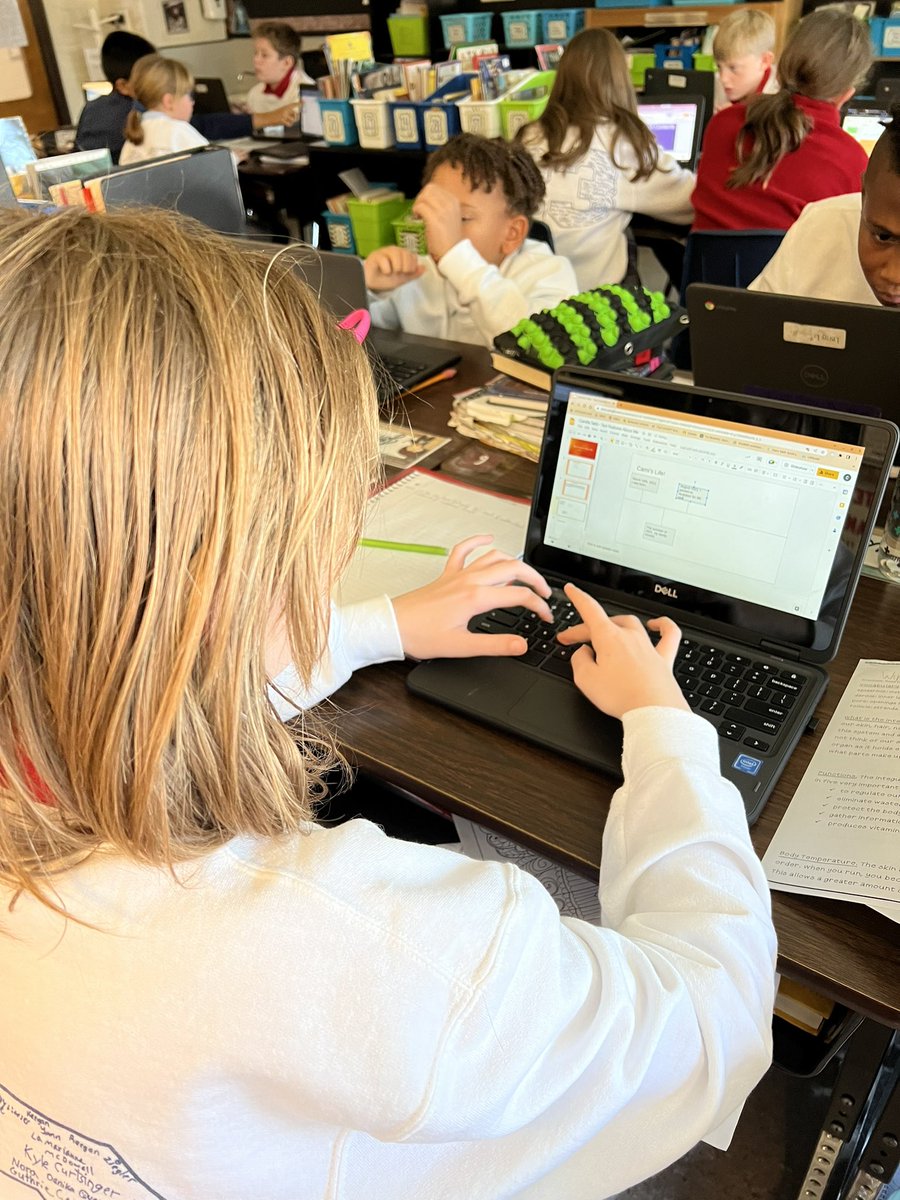 mrsherberger's tweet photo. Real world connections with text features today. Students are creating a Google slides presentation about themselves with text features embedded in to give additional information. #ilovemyjob #makeitrelate #wingsup @AudubonES https://t.co/ew5sf4Tyoe