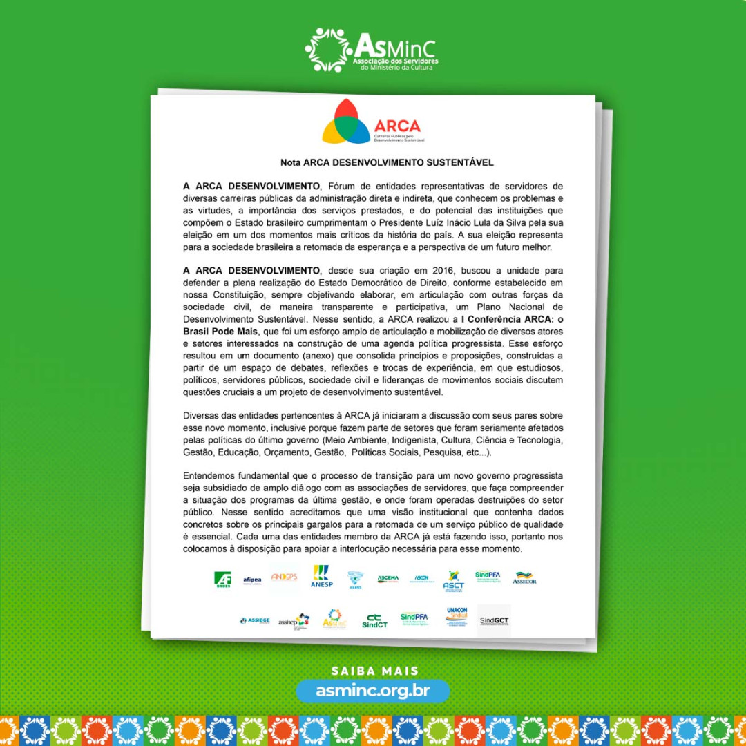 ASMINC_CULTURA's tweet photo. A ARCA, emite nota se colocando à disposição para discutir sobre os diversos s... https://t.co/OvJODyPZVk https://t.co/N0nKOBTNin