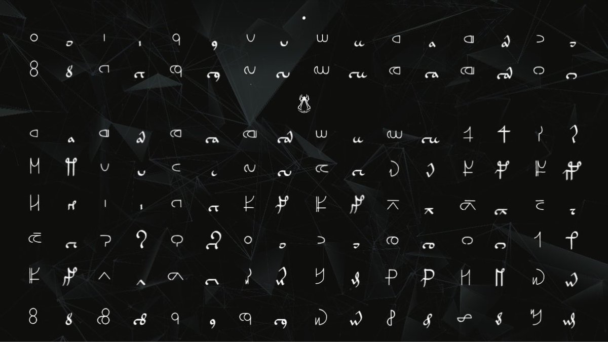 Spider_Mentor's tweet photo. Since you’ve all been so receptive to this #AssassinsCreed project, here’s the full suite of what “nű isú devanagari” will include, compiled into the whole gamut of #IsuLanguage, with interpretations for characters we didn’t get in the Voynich style ;) Dark or Light Mode too! https://t.co/uOM6auXu1f