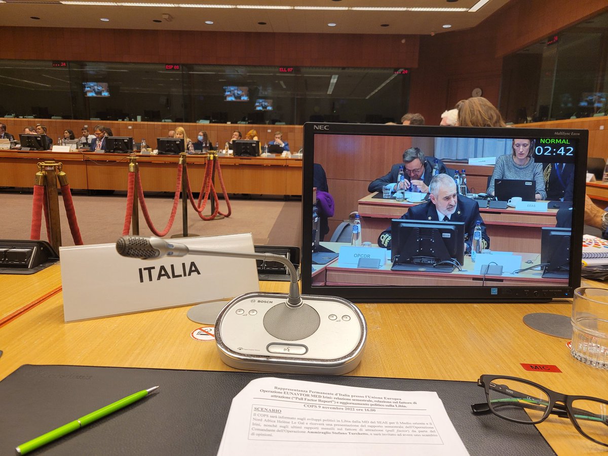 #EUinAction 🇮🇹🇪🇺🇱🇾 

• #EUNAVFORMED Operation #Irini report presented in #PSC today w/ full support of Member States 

• Congratulations to Cmdr Adm. Turchetto & all women and men engaged in Irini for their most valuable contribution to the stability of Libya and Mediterranean