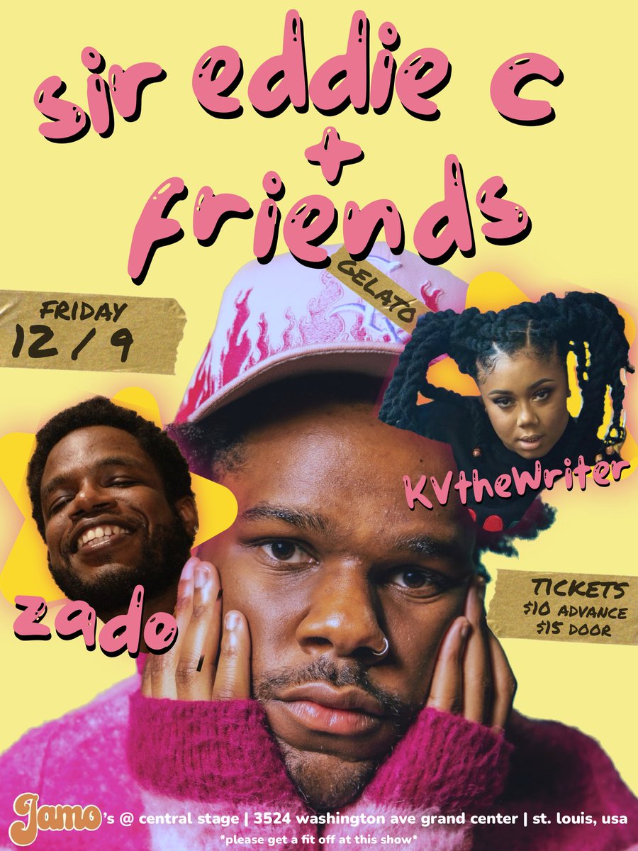 hi…

so, <a href="/JamoPresents/">Jamo Presents</a> + <a href="/KranzbergArts/">Kranzberg Arts Foundation</a> are letting me + my friends pop out at their new pop-up venue in midtown

sir eddie c (that’s me) presents “sir eddie c + friends”

i’m bringing <a href="/KVtheWriter/">KVtheWriter is One Word</a> , <a href="/zahdough/">zado</a> + a few other homies

tickets drop next week…tell a friend!

💛⚡️🍦