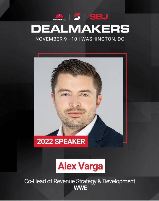 .@WWE's Co-Head of Revenue Strategy Alex Varga will be speaking at @SBJ's Dealmakers Conference tomorrow where he will discuss some of WWE's most notable deals and new revenue trends the sports media world should be watching. #SBJDM