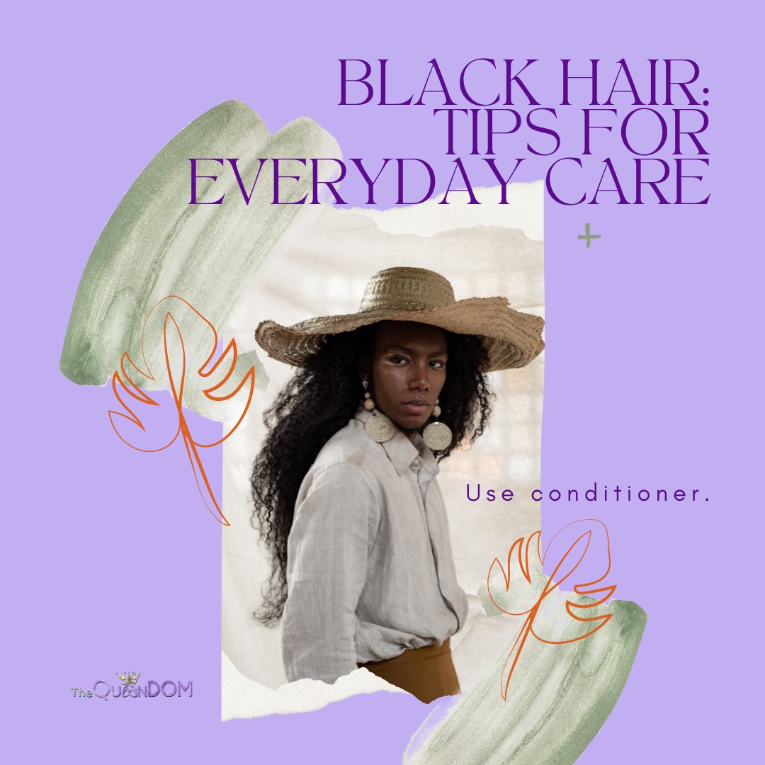 thequeendombbtx's tweet photo. To help keep Black hair healthy, dermatologists recommend the following tips:
Use conditioner every time you wash your hair. Be sure to coat the ends of the hair with conditioner, as the ends are the oldest &amp; most fragile part of your hair. https://t.co/fgTeGWaM0A #thequeendom https://t.co/zQexDWdC5t