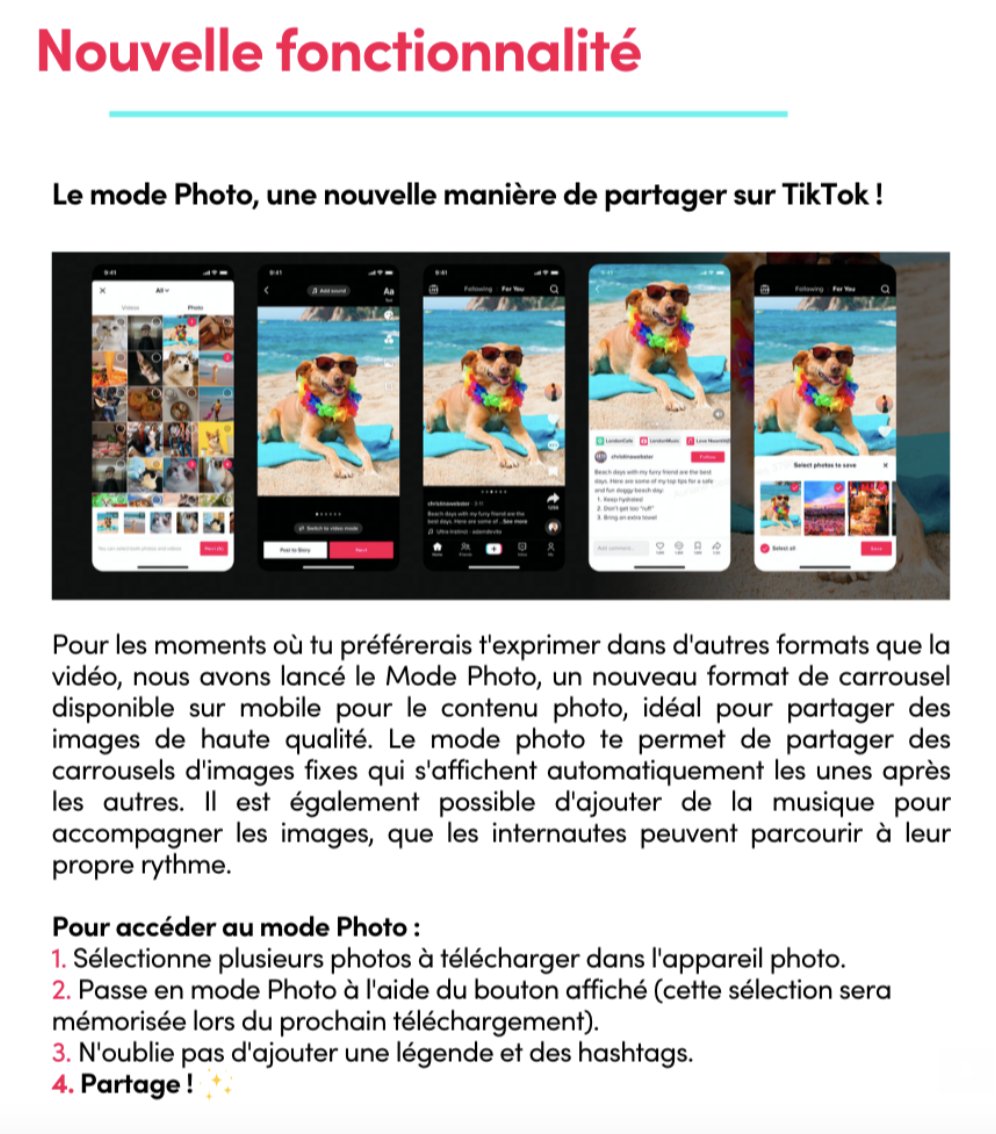 La grosse news #socialmedia toute fraîche (je viens de recevoir la newsletter de #TikTok) : 

📸 Nouveau mode Photo !

Après InstaTok avec les reels... bienvenue sur TikStagram  😁