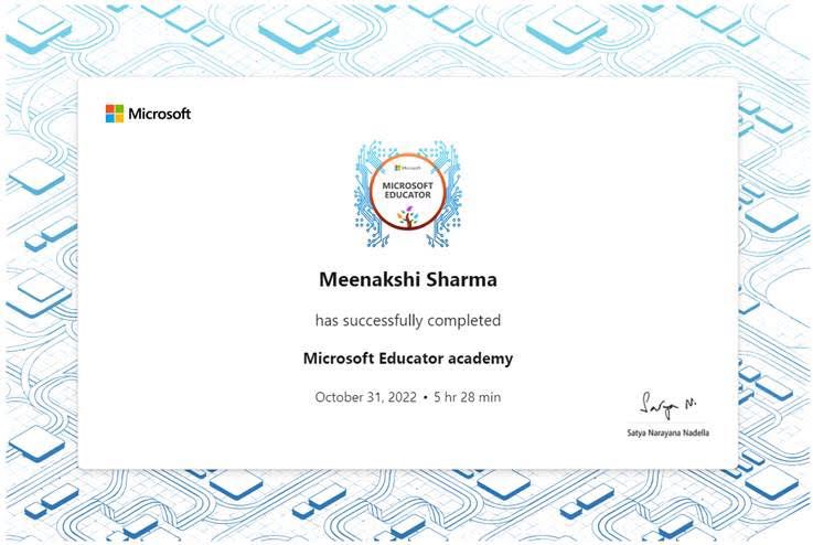 Meenakshi Sharma (@meenakshi_nms) on Twitter photo I earned my “Microsoft Educator academy” trophy! Proud to share this achievement. <a href="/gemsnms_alkhail/">GEMS NMS Alkhail</a> <a href="/Fatima_Martin/">Fatima Martin</a> <a href="/rilben10/">Bernard K Kuria</a> <a href="/Susanna_Porob/">Susanna Porob</a> <a href="/MicrosoftEDU/">Microsoft Education</a> <a href="/nmsedtech/">GNMS EdTech HQ✨</a> #nmsedtech I earned my “Microsoft Educator academy” trophy! Proud to share this achievement. <a href="/gemsnms_alkhail/">GEMS NMS Alkhail</a> <a href="/Fatima_Martin/">Fatima Martin</a> <a href="/rilben10/">Bernard K Kuria</a> <a href="/Susanna_Porob/">Susanna Porob</a> <a href="/MicrosoftEDU/">Microsoft Education</a> <a href="/nmsedtech/">GNMS EdTech HQ✨</a> #nmsedtech
